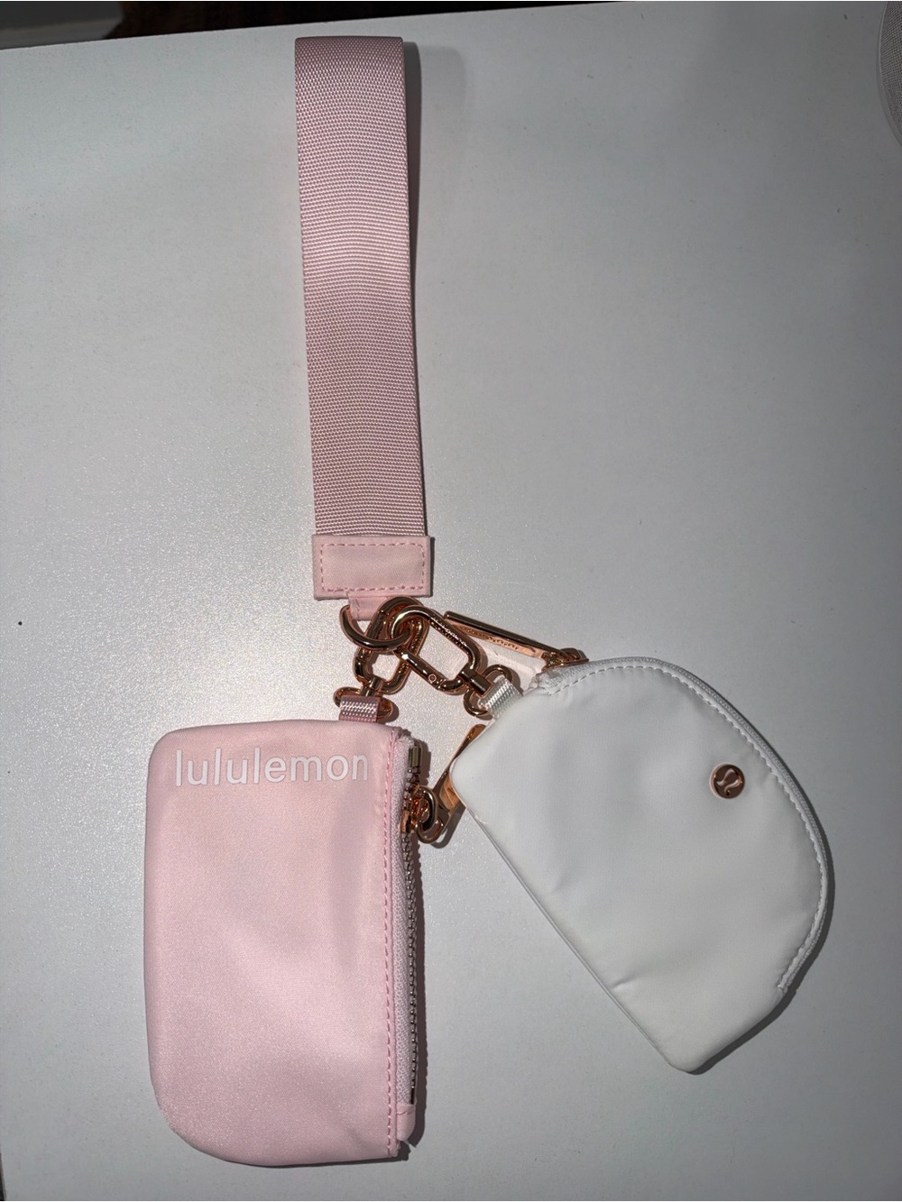 lululemon athletica Pink and White Dual Pouch Wristlet with Rose Gold Hardware